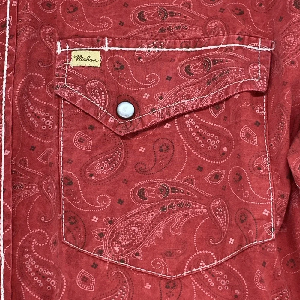 Larry Mahan Red Paisley Men's XL Cowboy Collection Pearl Snap Shirt 100% Cotton - Picture 5 of 11